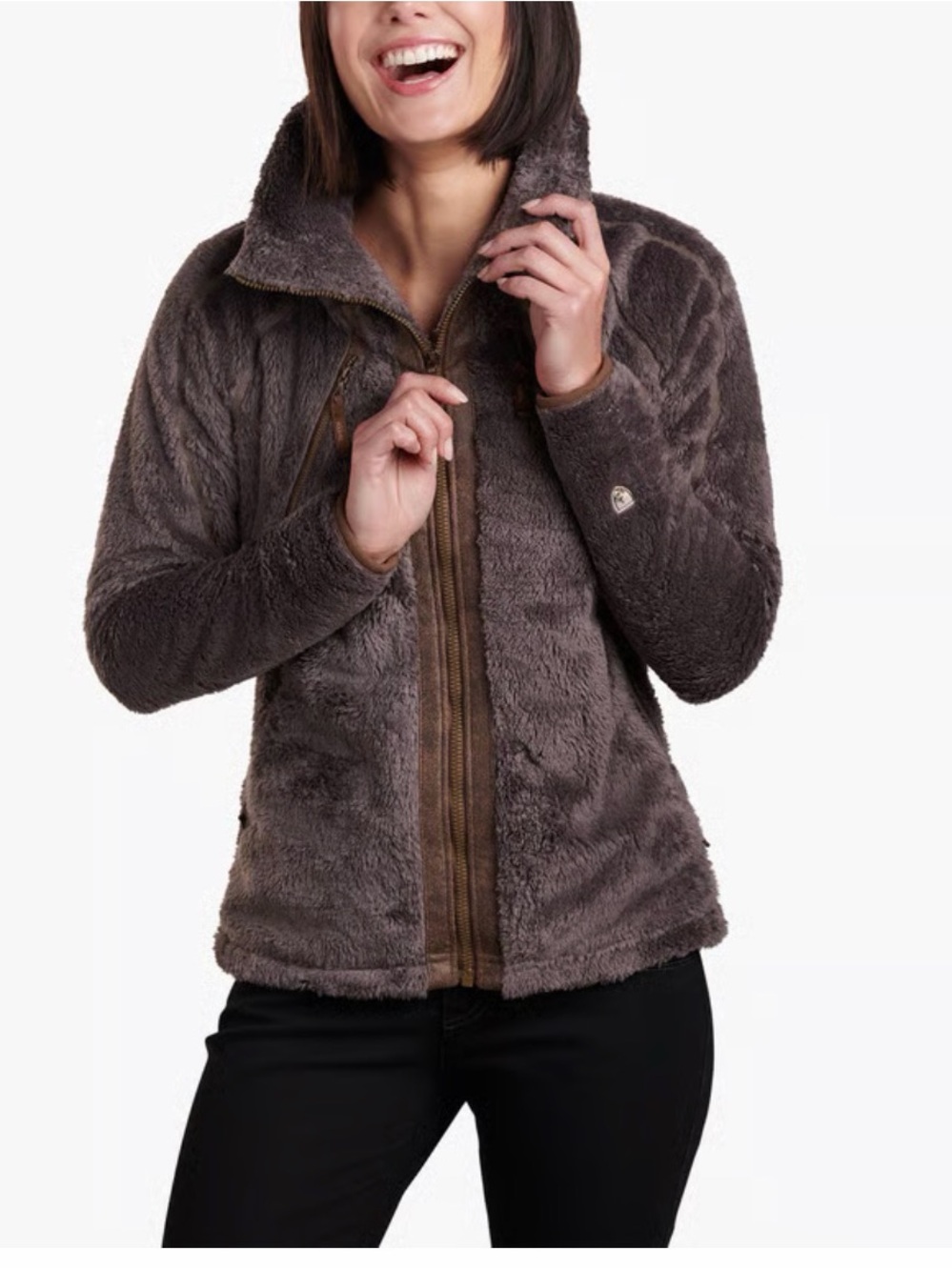 Kuhl Plush Full‑Zip Hooded Jacket in Brown